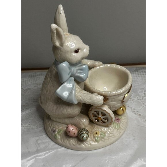Two 2004 Lenox Fine Ivory Easter Bunny Egg Cup Basket Spring Tulips - Picture 5 of 14